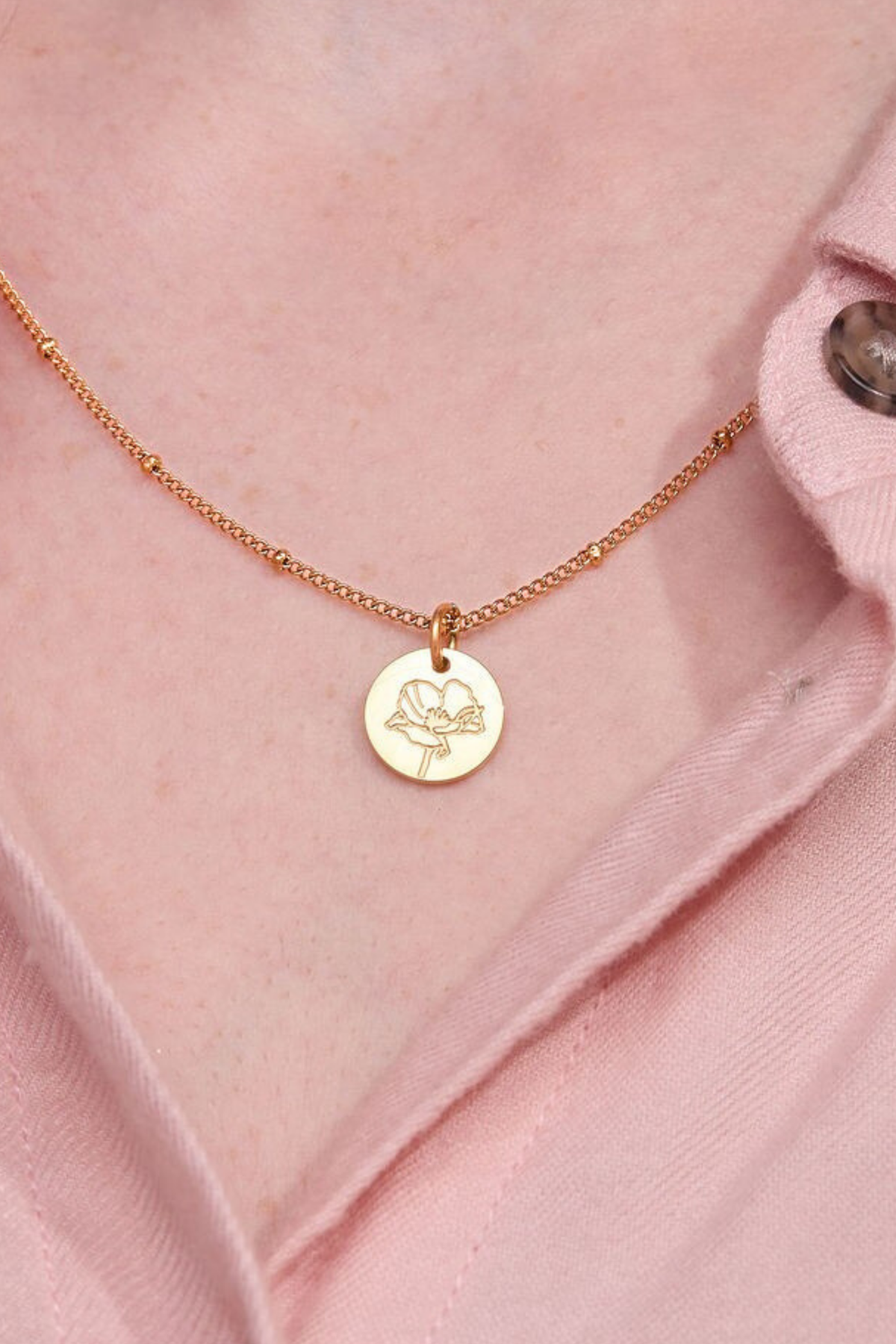 August Poppy Gold Birthflower Necklace