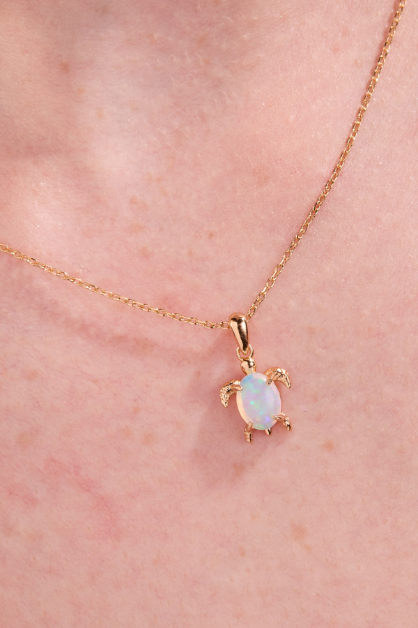 Turtle Opal Pendant With Chain