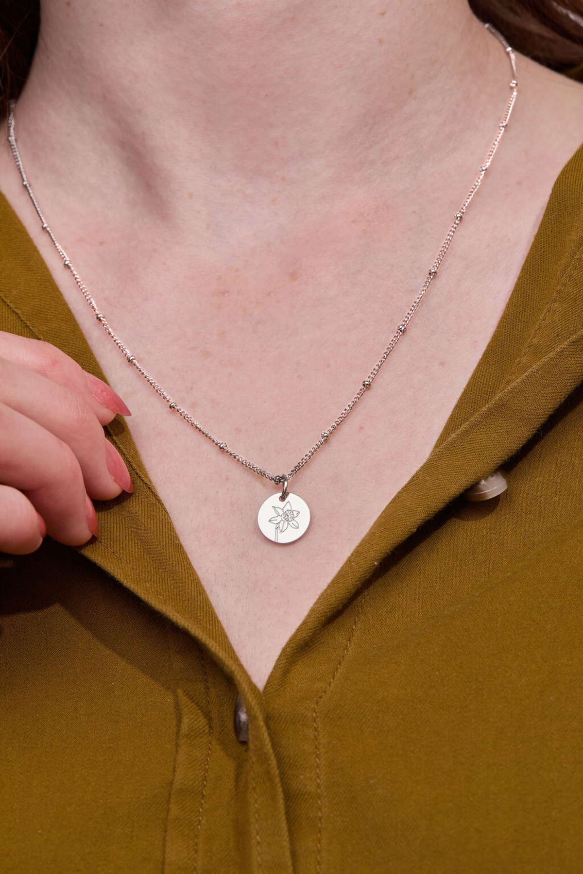 March Daffodils Silver Birthflower Necklace
