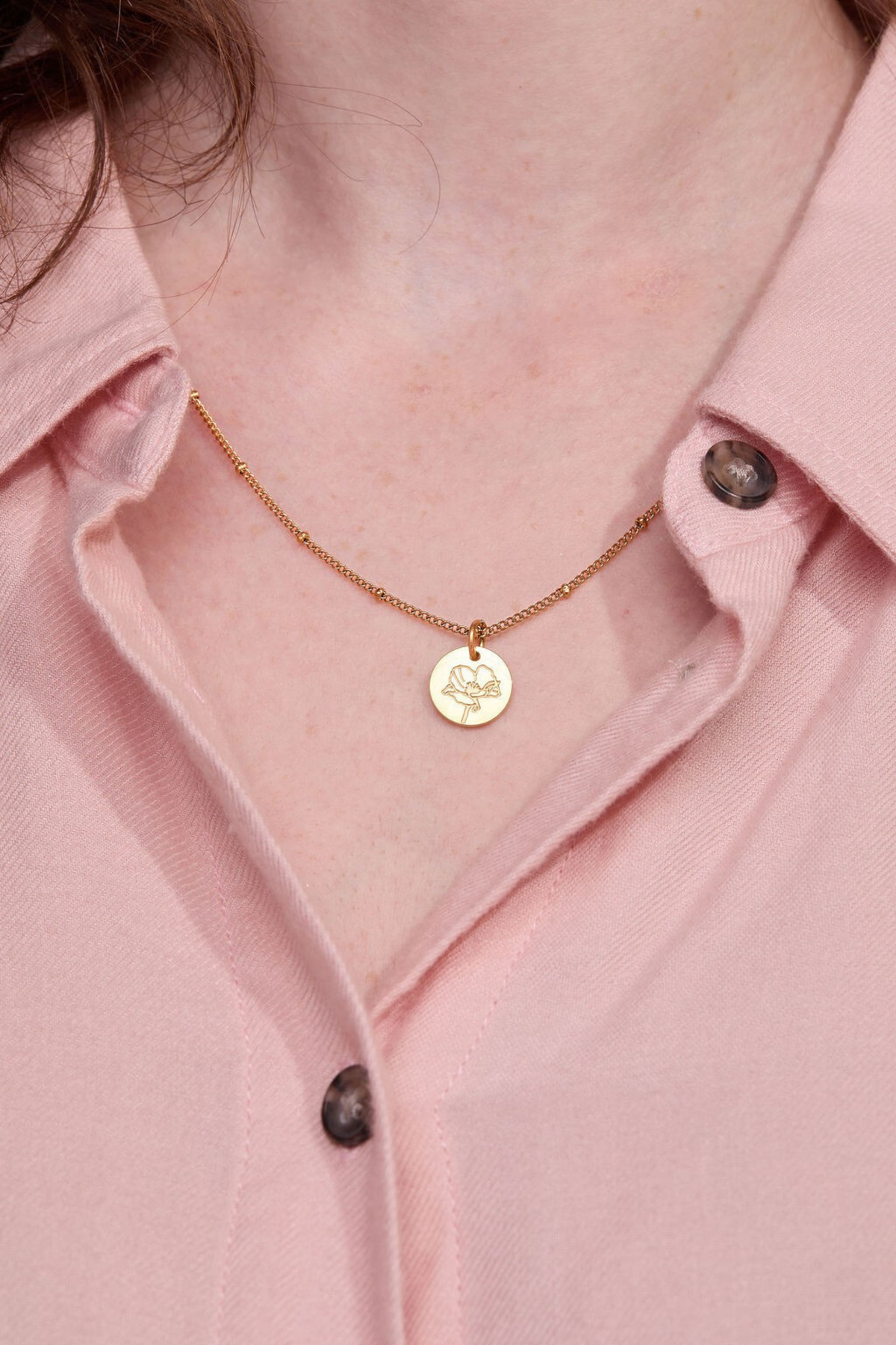 August Poppy Gold Birthflower Necklace