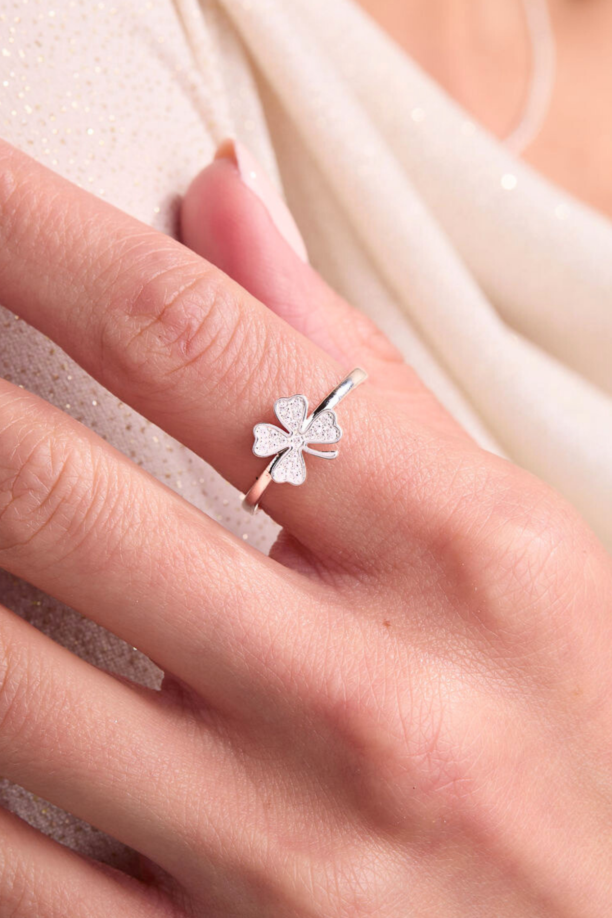 Lucky Clover Silver Adjustable Ring