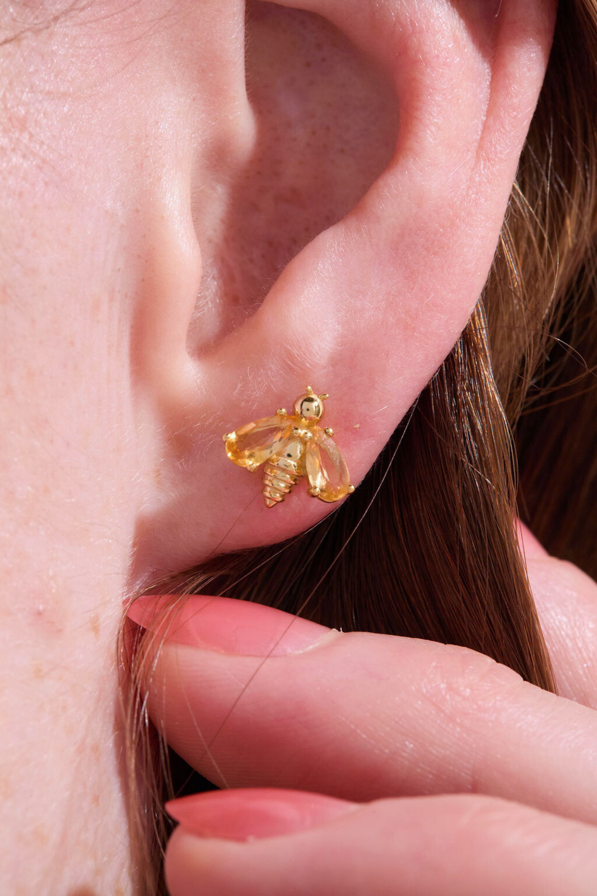 Bumblebee Citrine Gold Stud Earrings