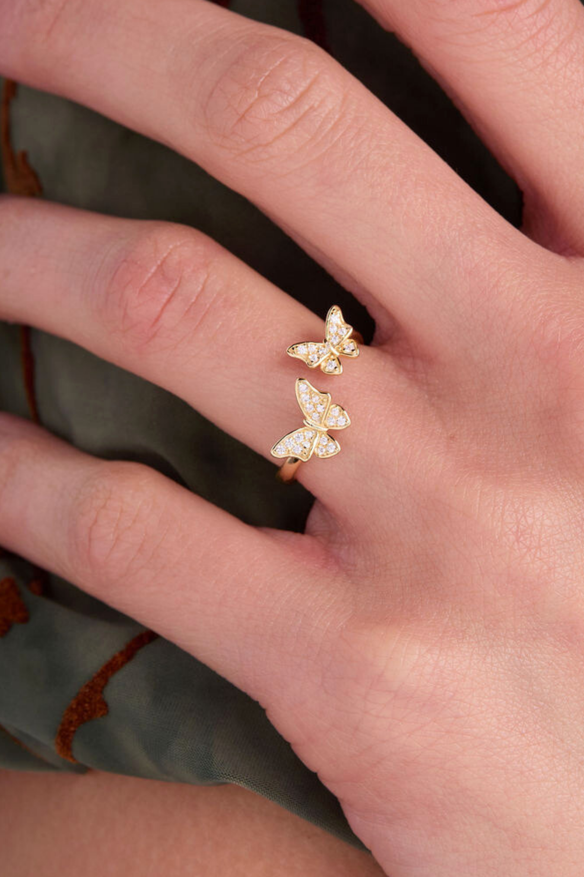 Dancing Butterfly Duo Gold Adjustable Ring