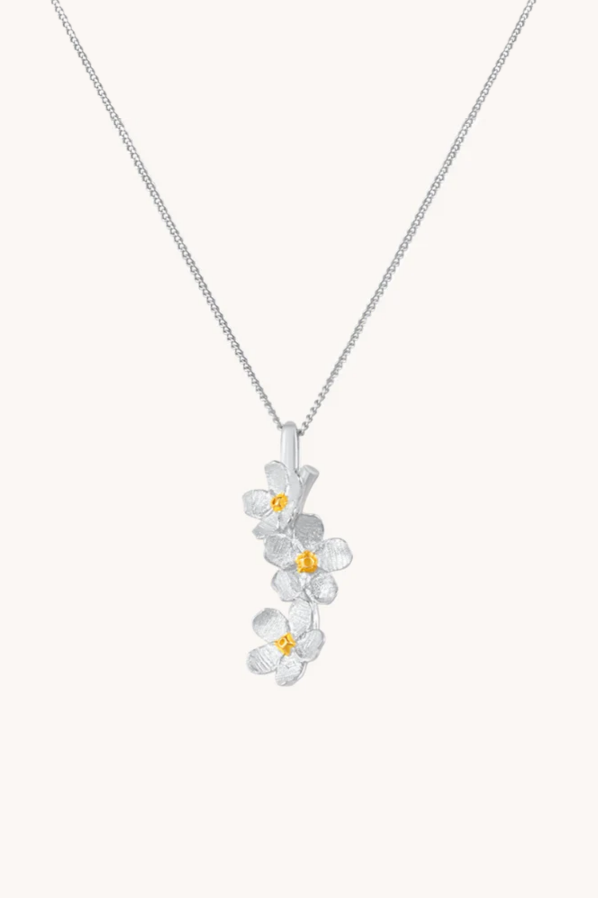 Cherry Blossom Cascade Silver Pendant With Chain