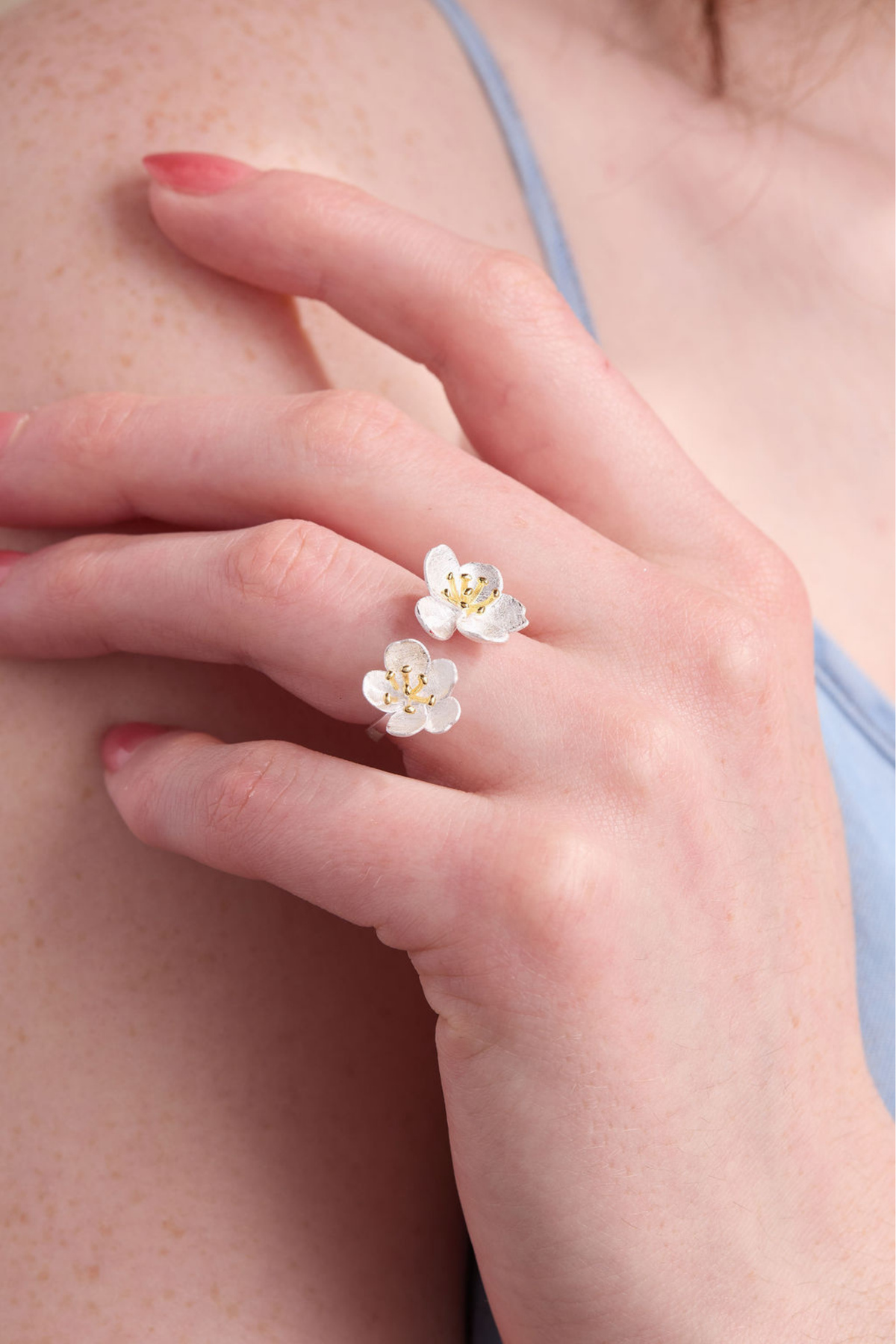 Sakura Bouquet Silver Adjustable Ring