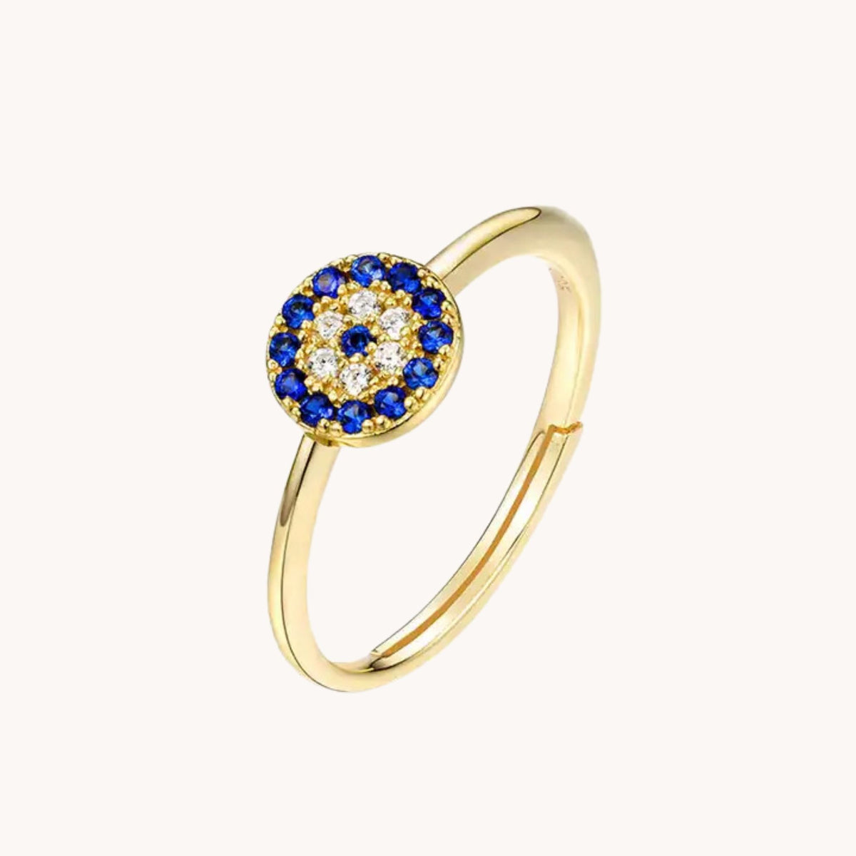 Blue and White Circle Gold Adjustable Ring