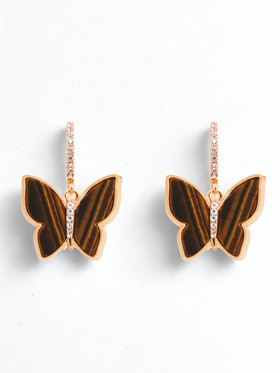 Butterfly Tiger Of Eye Drop Earrings