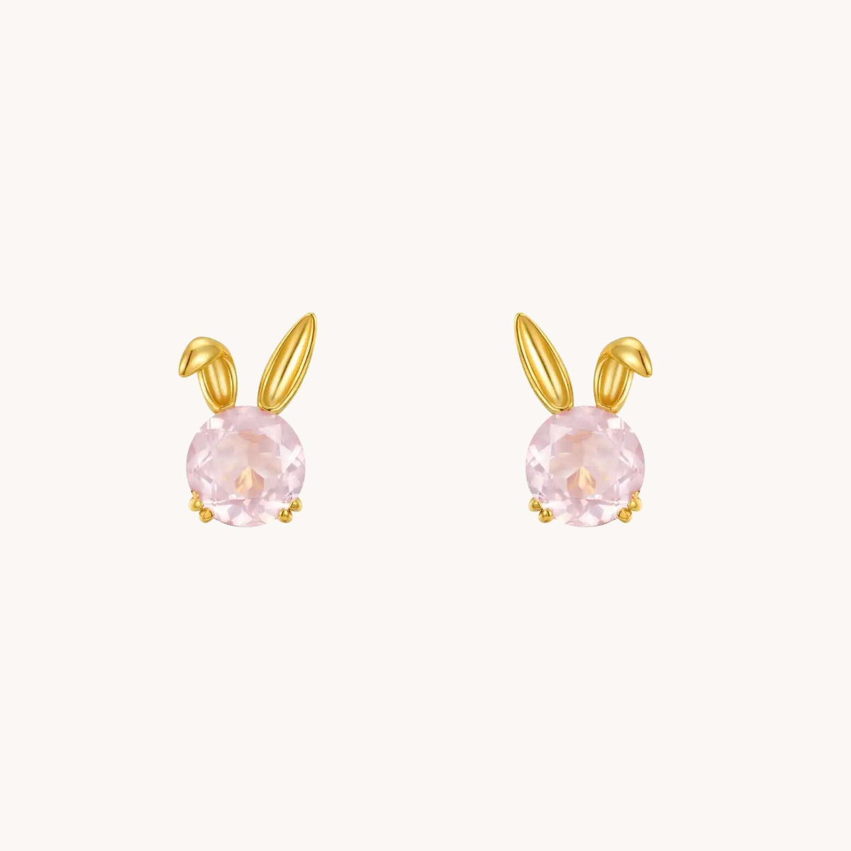 Bunny Rose Quartz Gold Stud Earrings