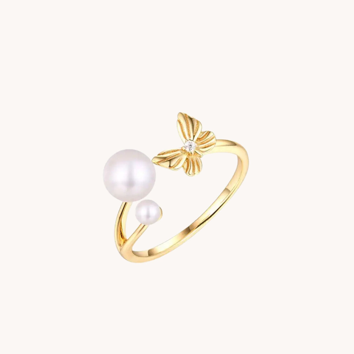 Butterfly Pearl Gold Adjustable Ring