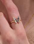 Butterfly Blue Enamel Gold Adjustable Ring