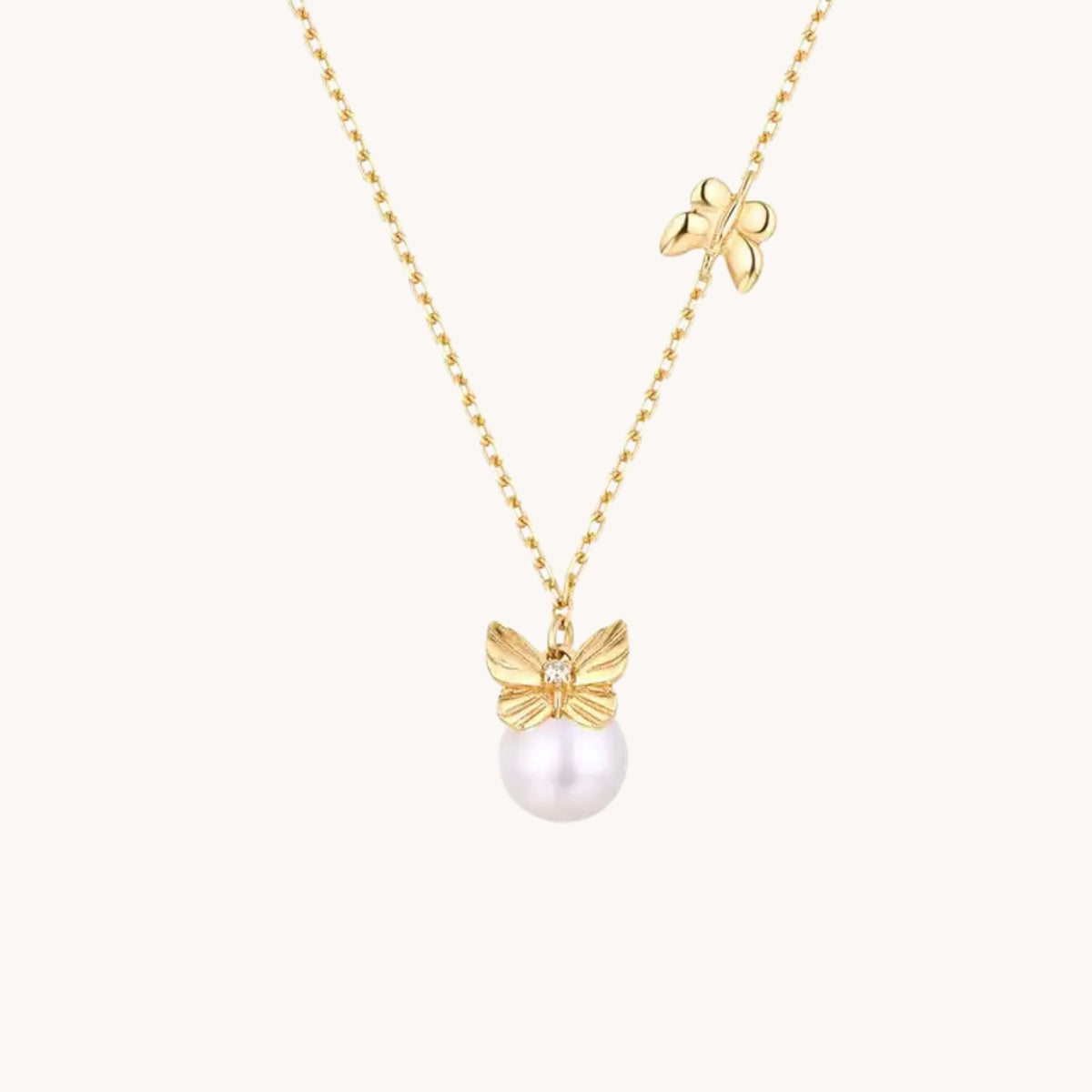Butterfly and Pearl Gold Necklace