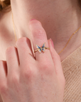 Butterfly Blue Enamel Gold Adjustable Ring