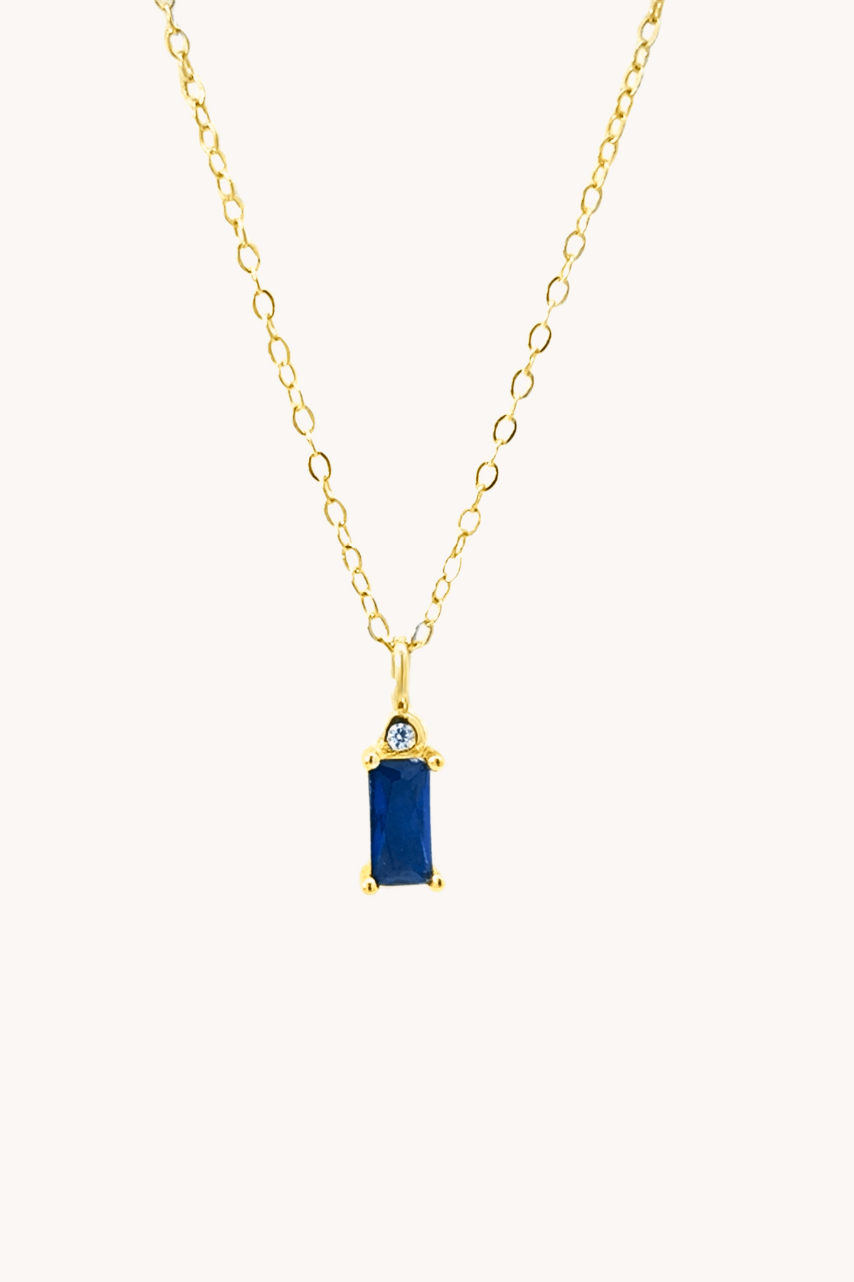 Sapphire Blue Baguette Gold Necklace