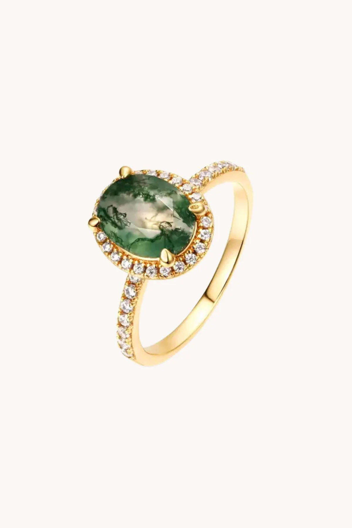 Green Moss Agate Round Gold Adjustable Ring