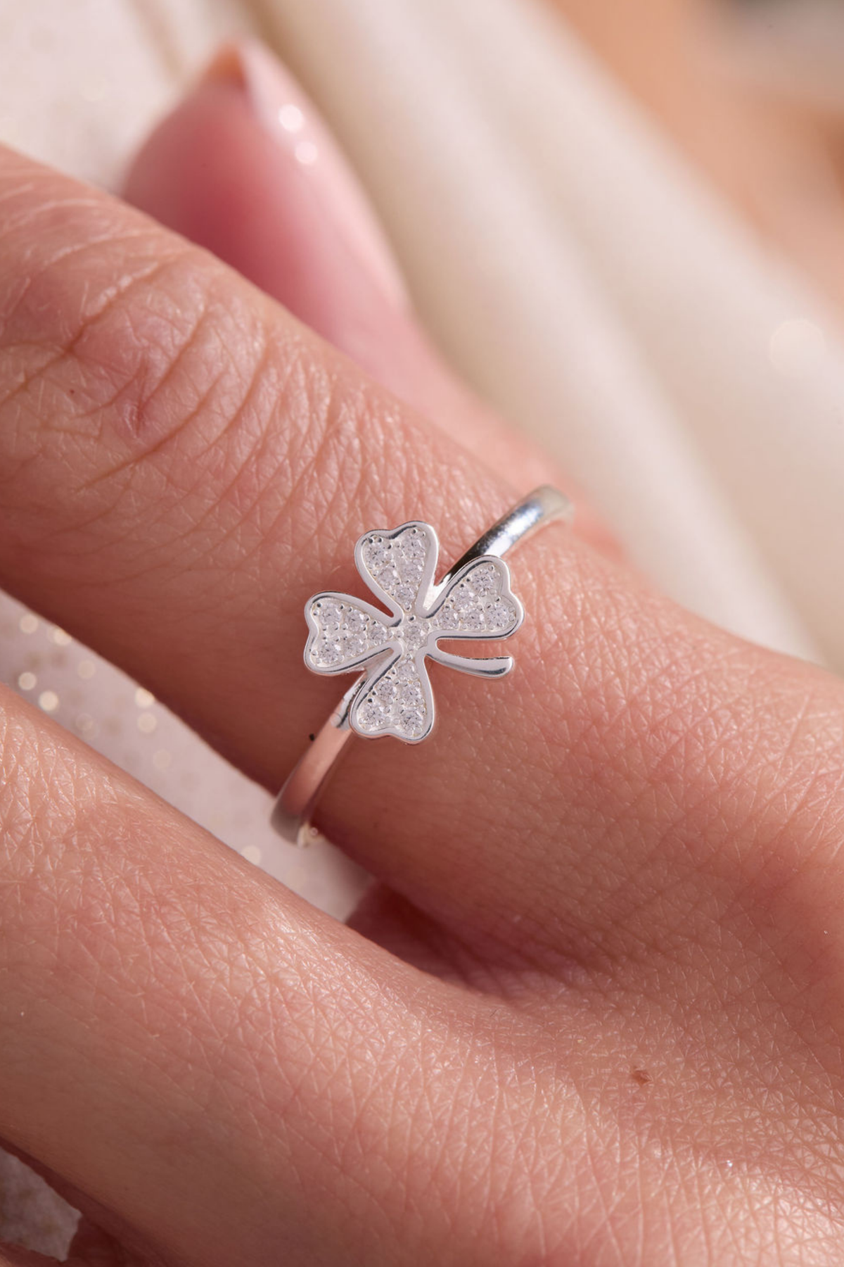Lucky Clover Silver Adjustable Ring