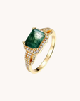 Green Moss Agate Square Gold Adjustable Ring