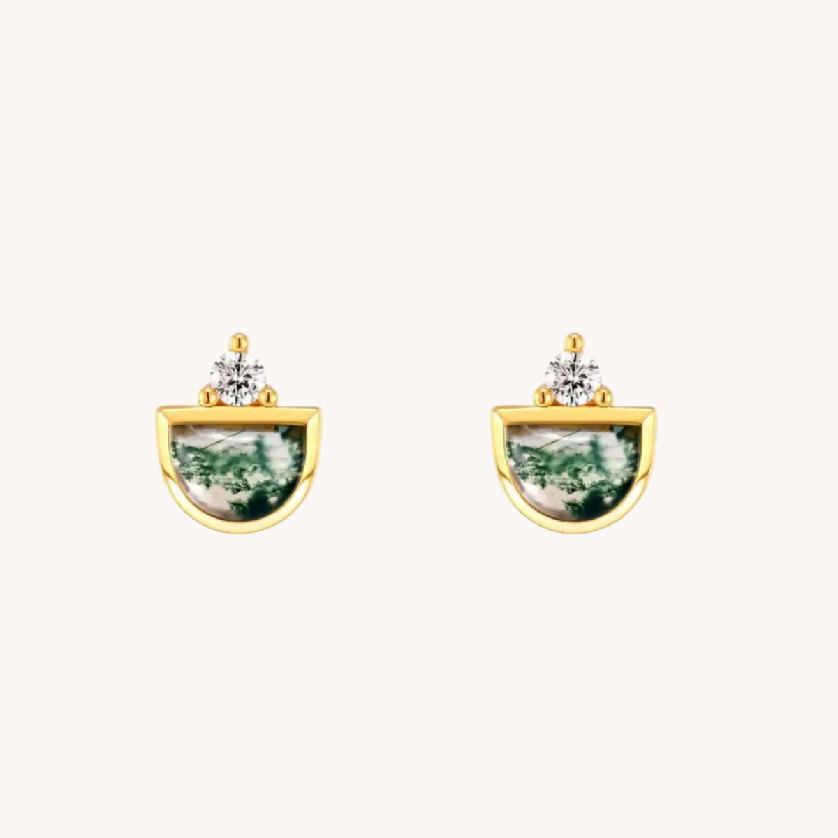 Green Moss Gold Stud Earrings