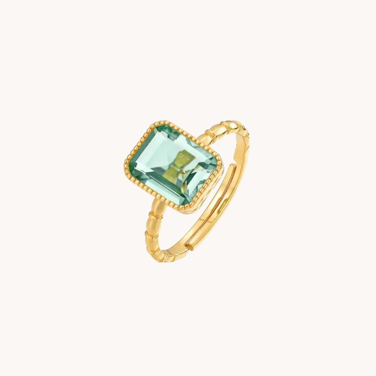 Green Amethyst Square Gold Adjustable Ring
