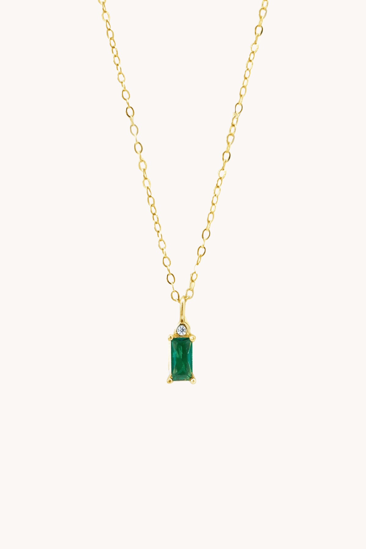 Emerald Green Baguette Gold Necklace