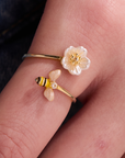 Honeybee Flower Adjustable Ring