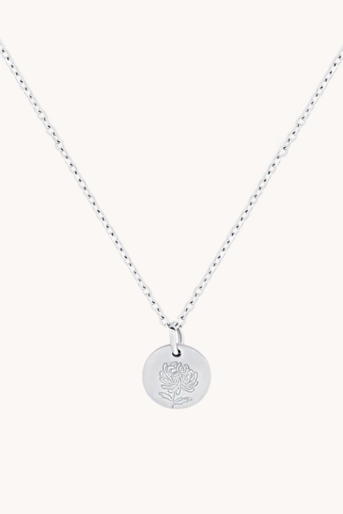 November Chrysanthemum Silver Birthflower Necklace