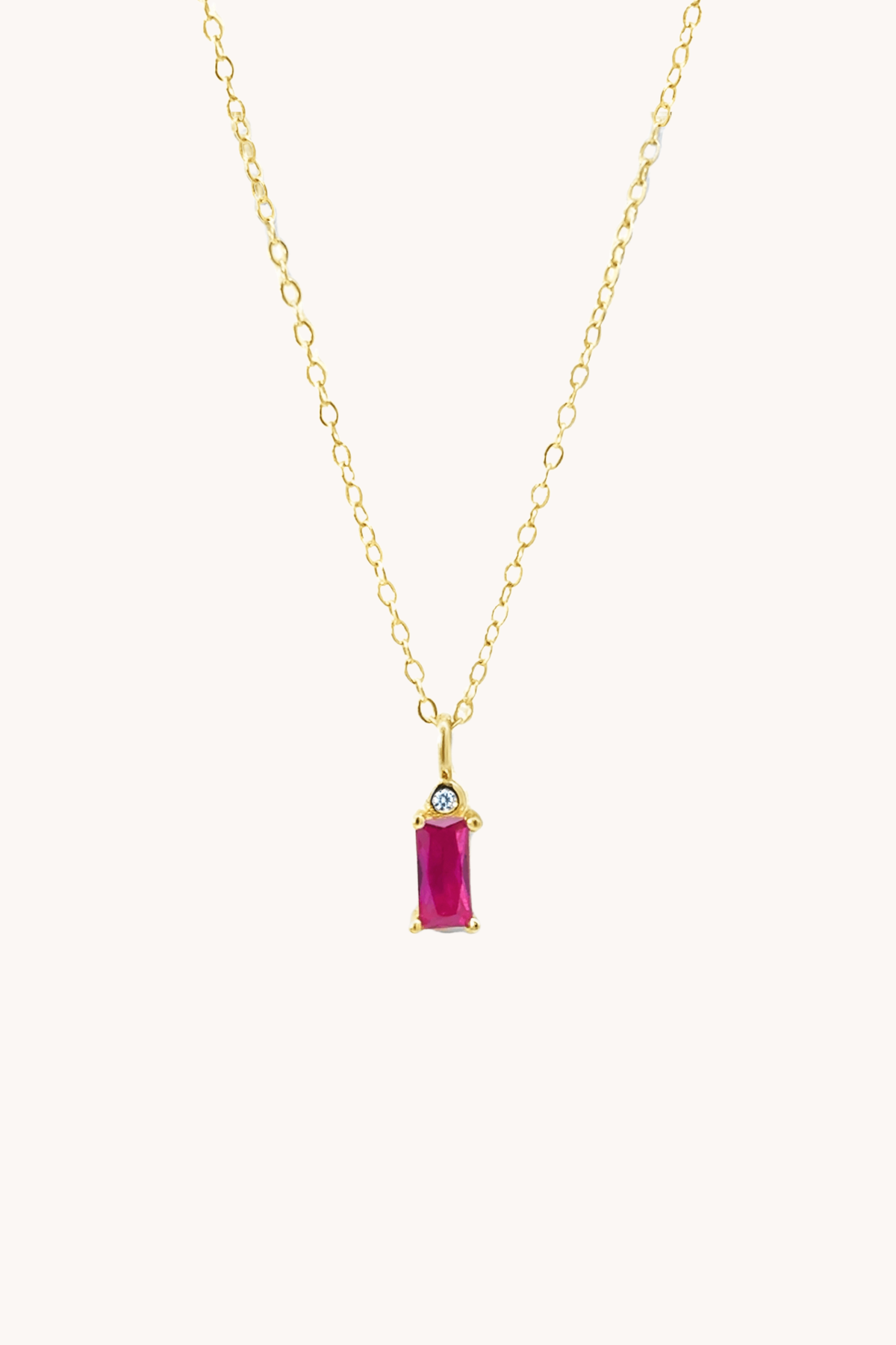 Ruby Pink Baguette Gold Necklace