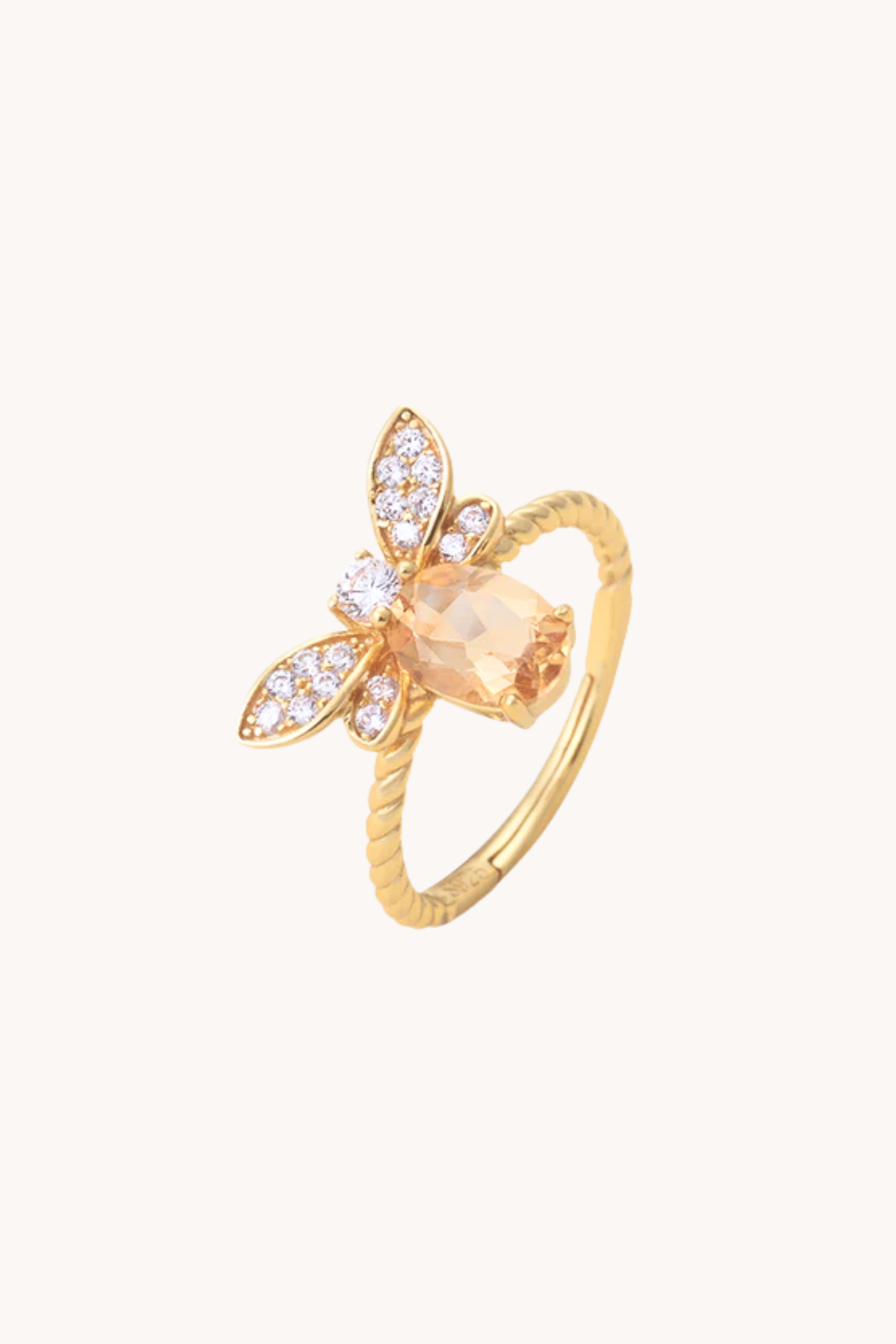 Honeybee Citrine Crystal Adjustable Gold Ring