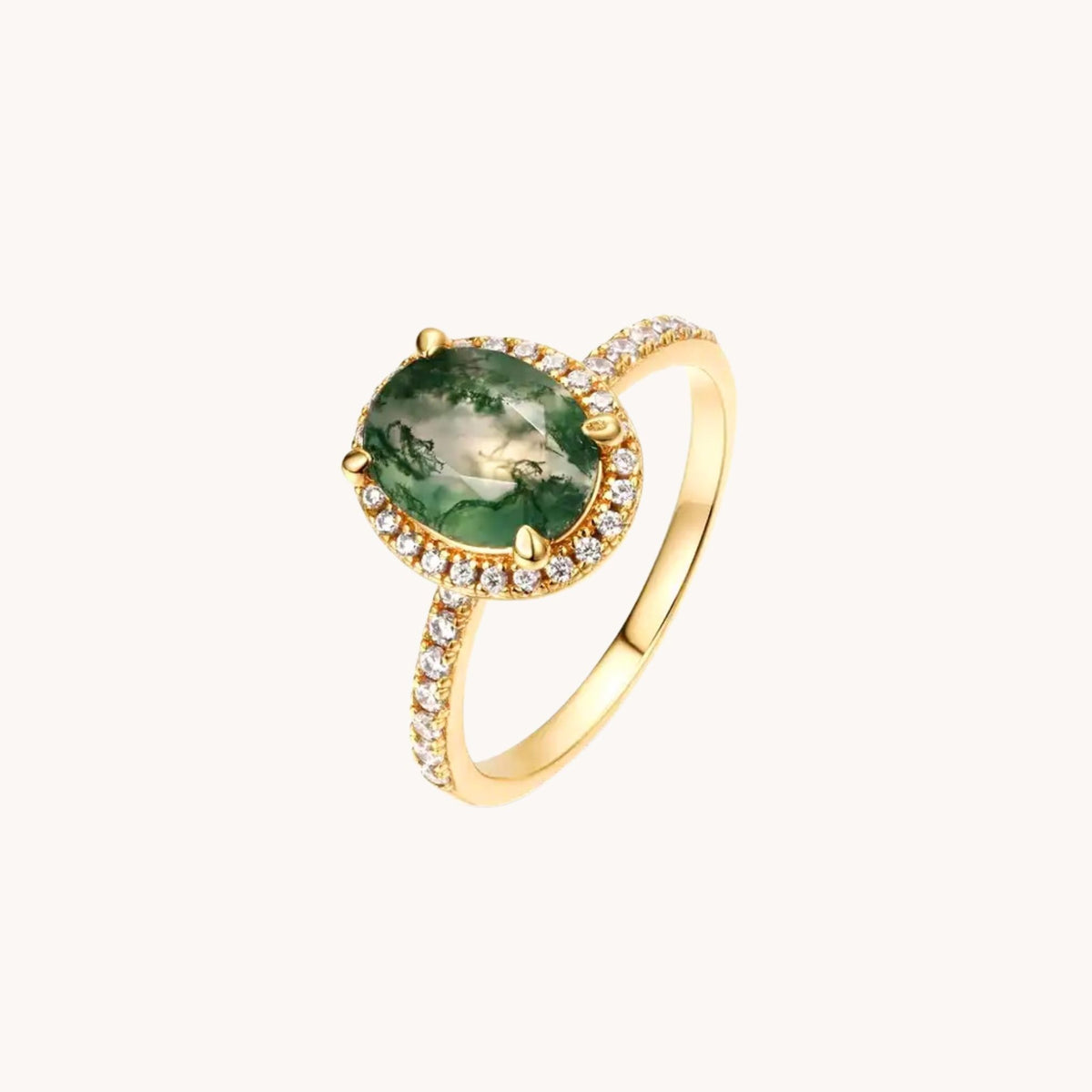 Green Moss Agate Round Gold Adjustable Ring