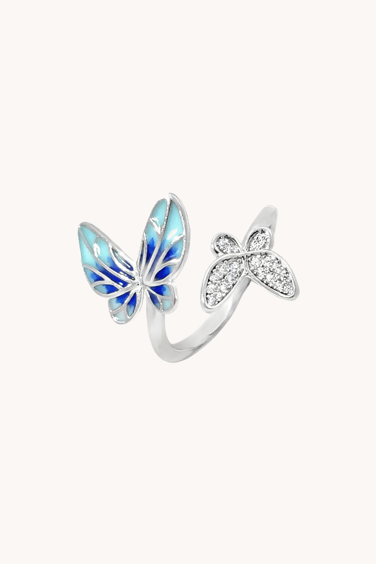 Jolly Violet Butterfly Silver Adjustable Ring
