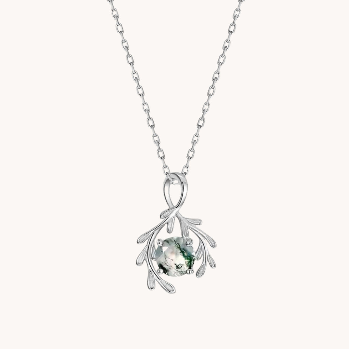 Green Moss and Leaves Platinum Pendant with chain