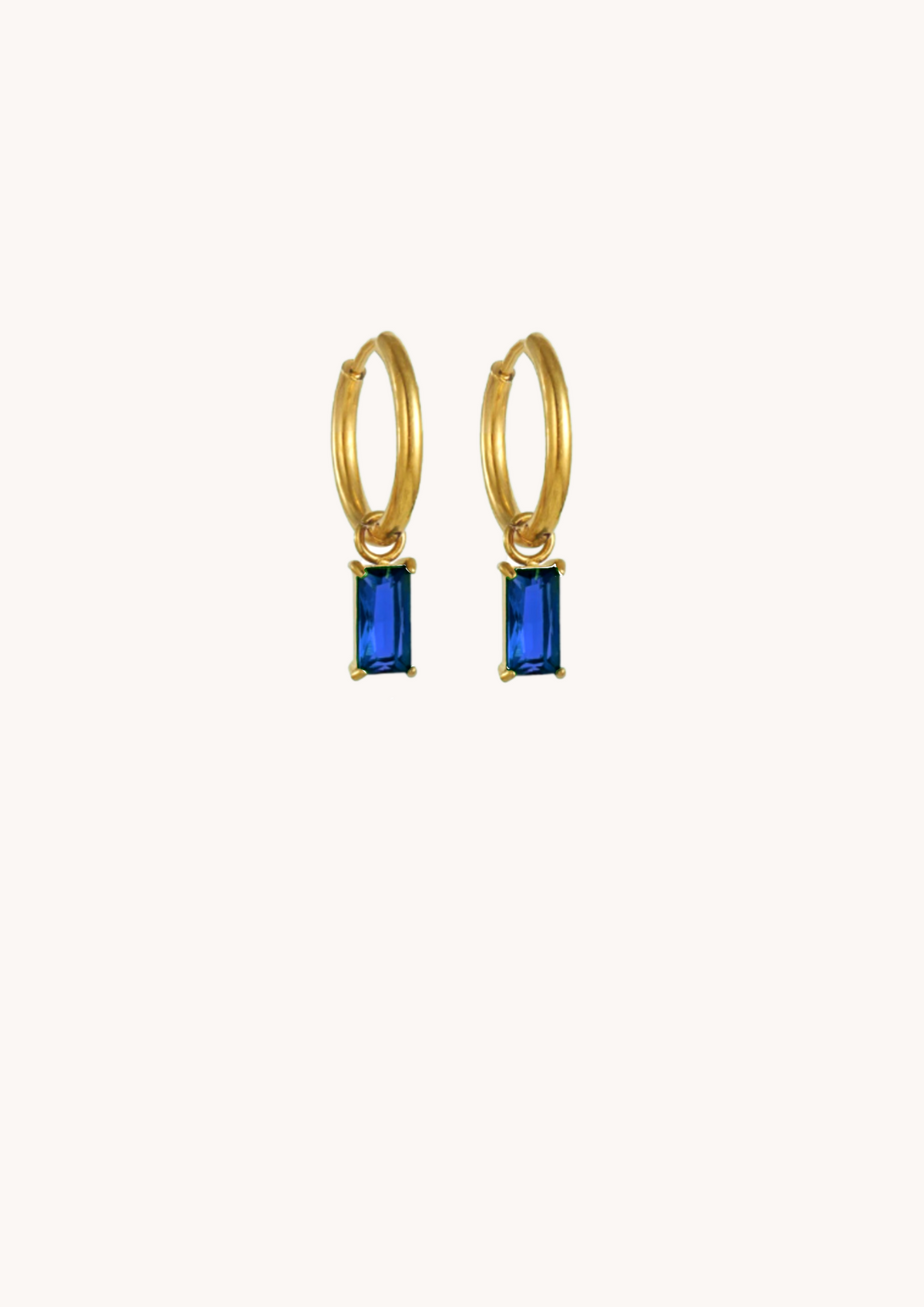 Sapphire Blue Baguette Gold Studs