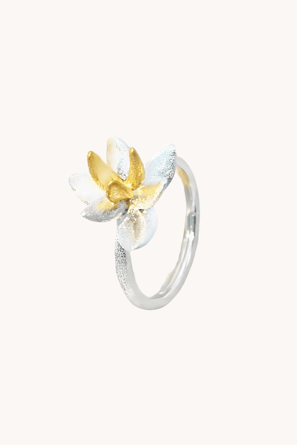 Lotus Blossom Silver Adjustable Ring