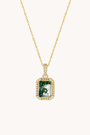 Square Green Moss Agate Gold Pendant With Chain