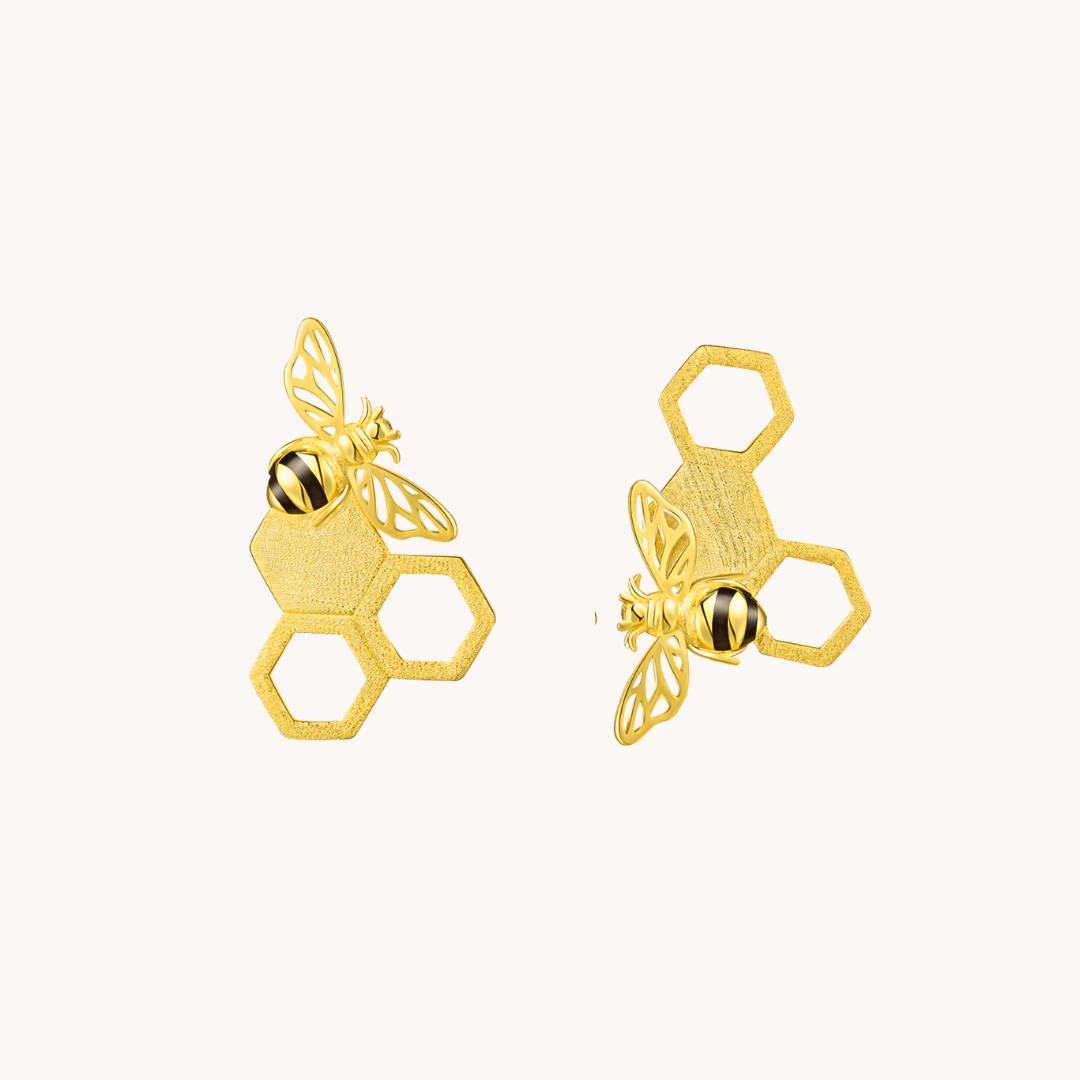 Honeycomb Gold Stud earrings