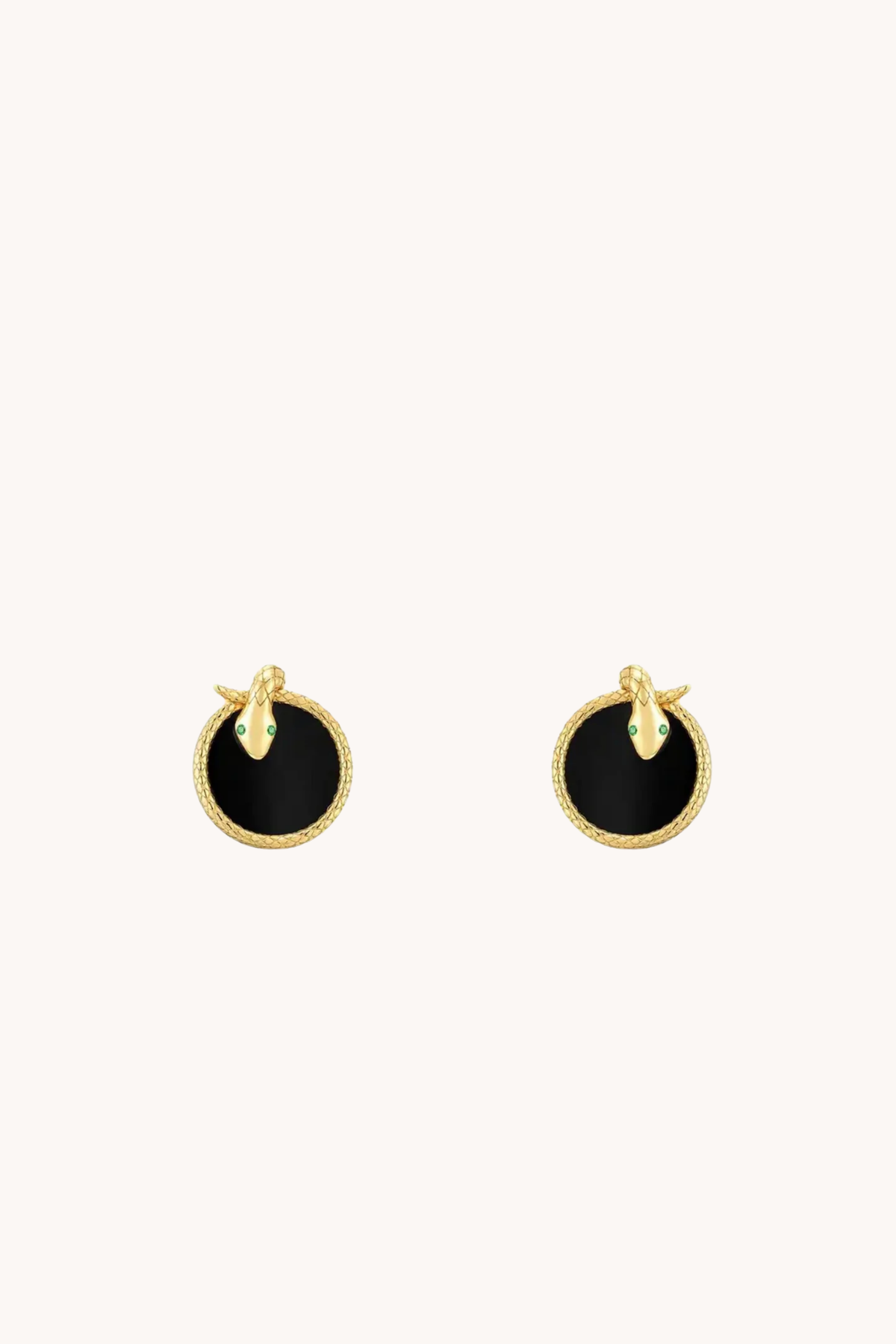 Snake Black Agate Gold Stud Earrings