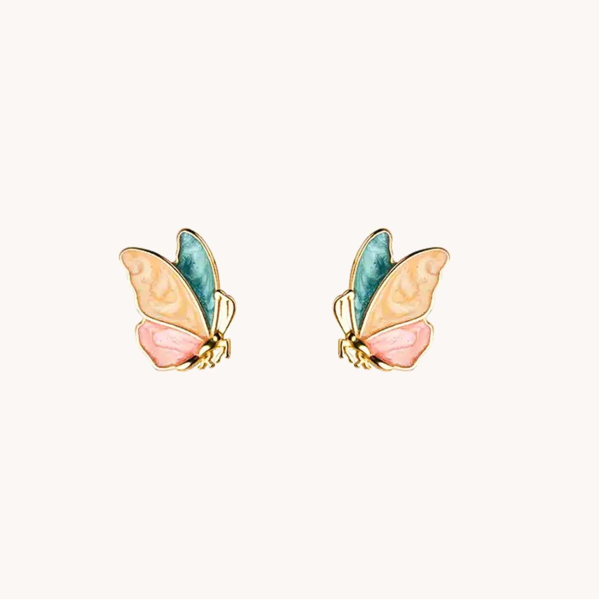 Rainbow Butterfly Gold Stud Earrings