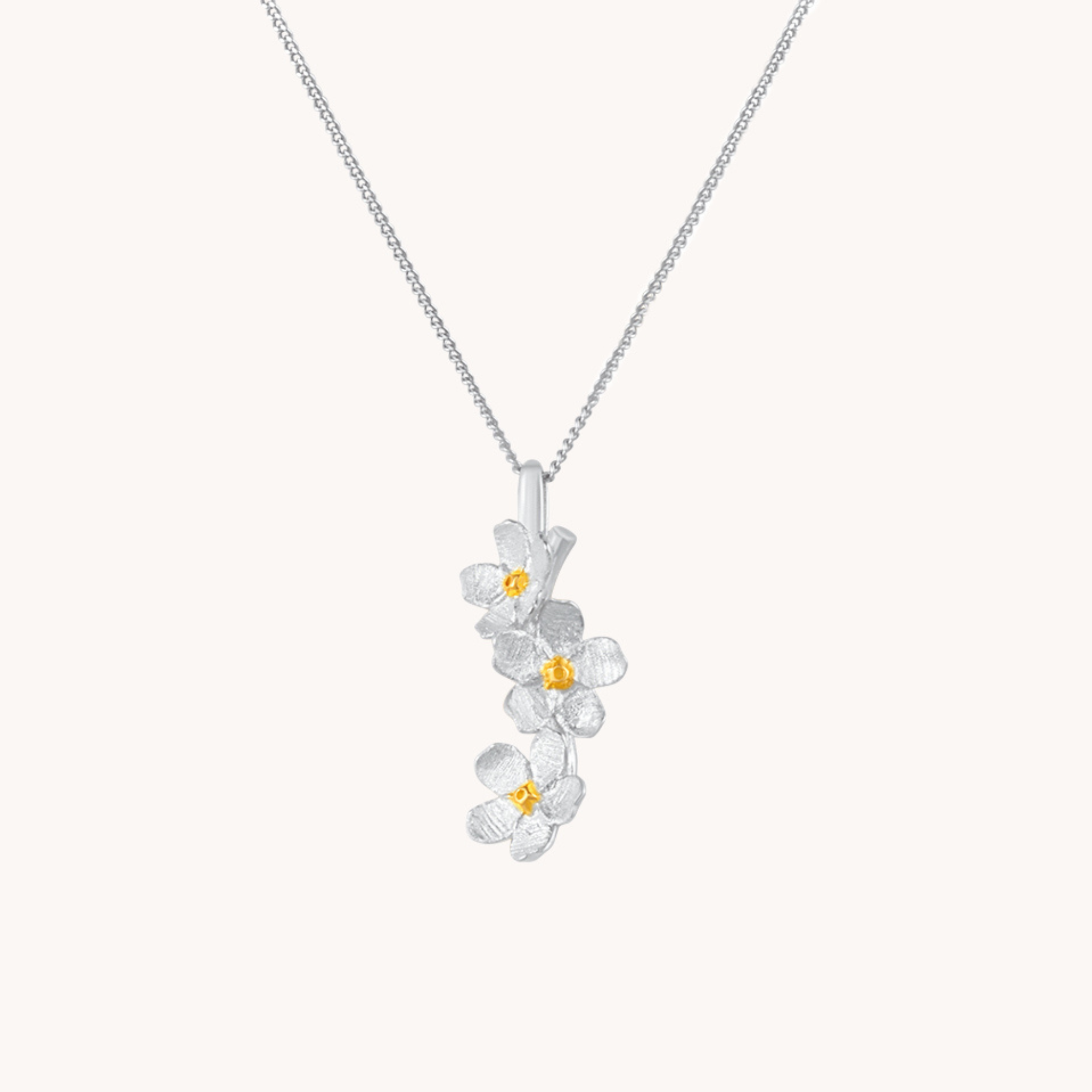 Cherry Blossom Cascade Silver Pendant With Chain - Gratinsta