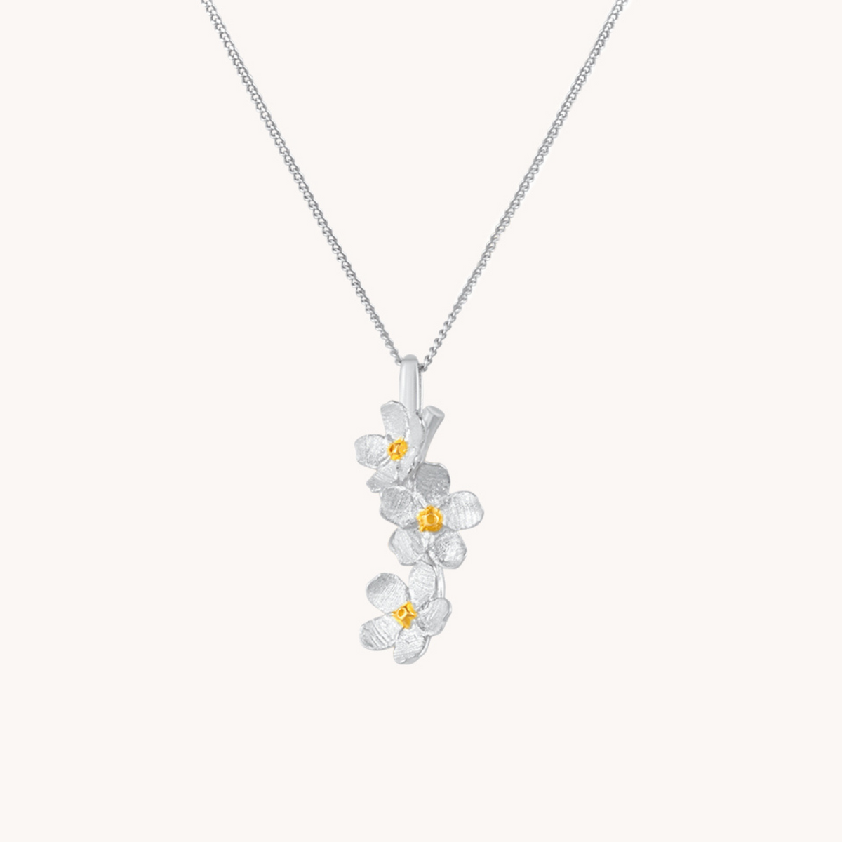 Cherry Blossom Cascade Silver Pendant With Chain