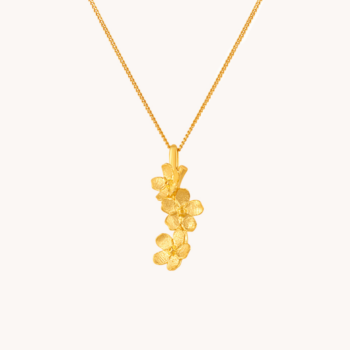 Cherry Blossom Cascade Gold Pendant With Chain