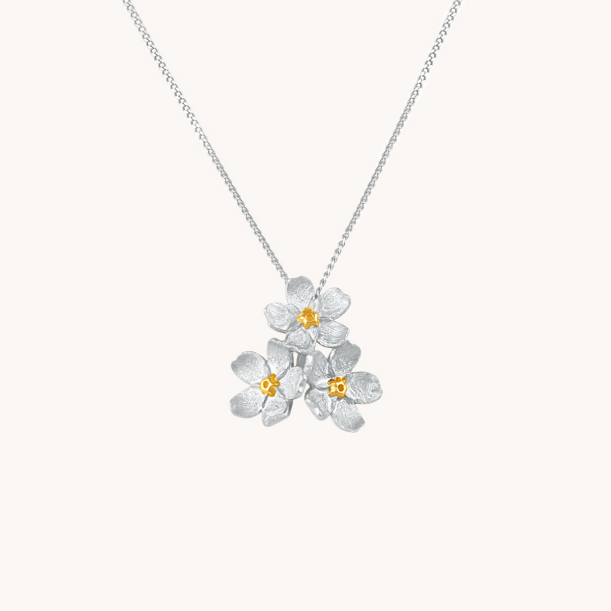 Cherry Blossom Bunch Silver Pendant With Chain