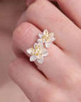 Twin Lotus Silver Adjustable Ring