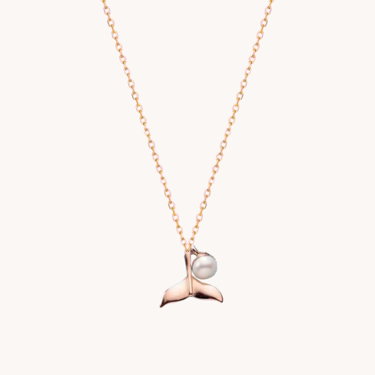 Whale tail with pearl Rose Gold Necklace