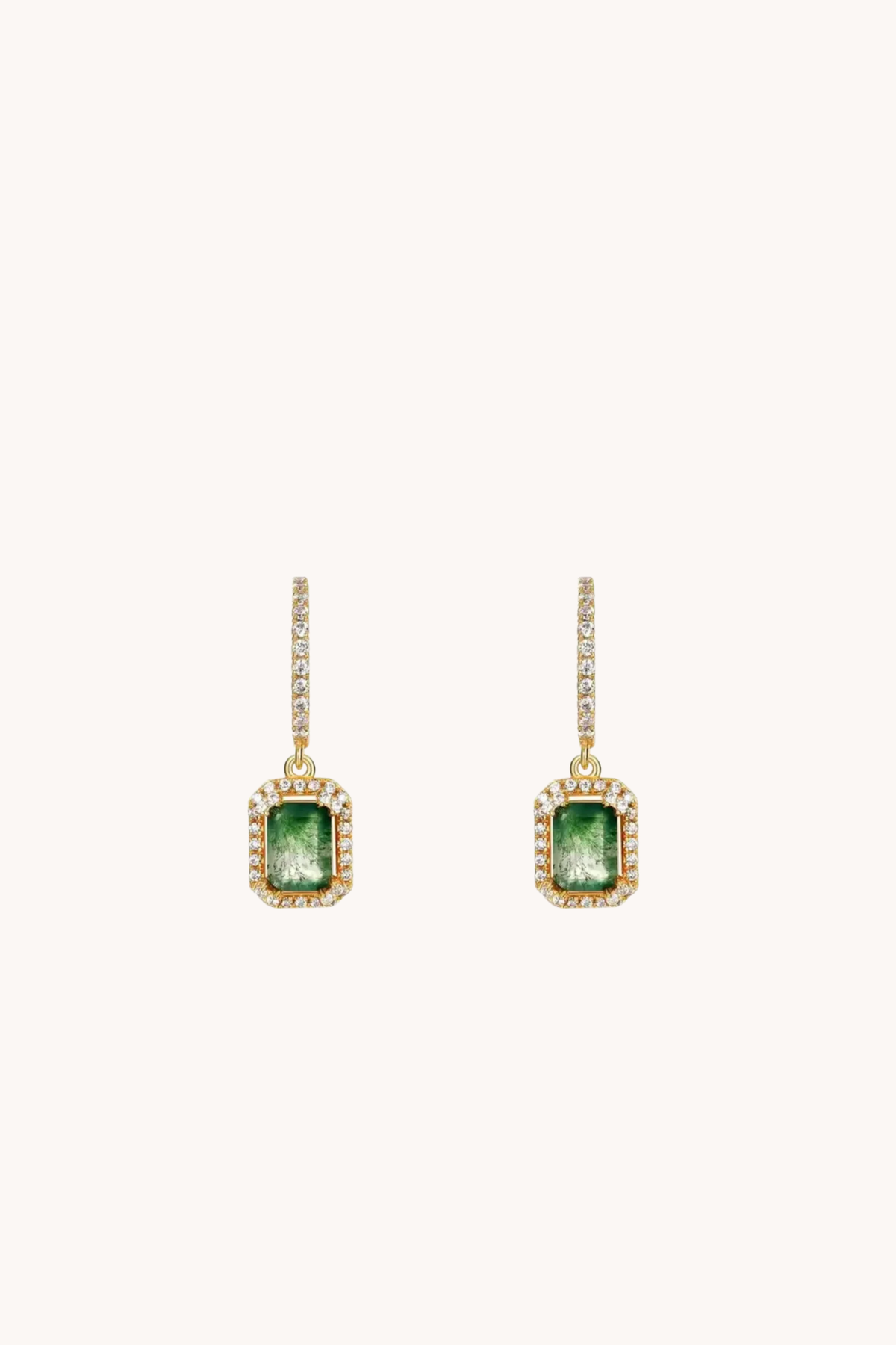 Green Moss Gold Drop Earrings