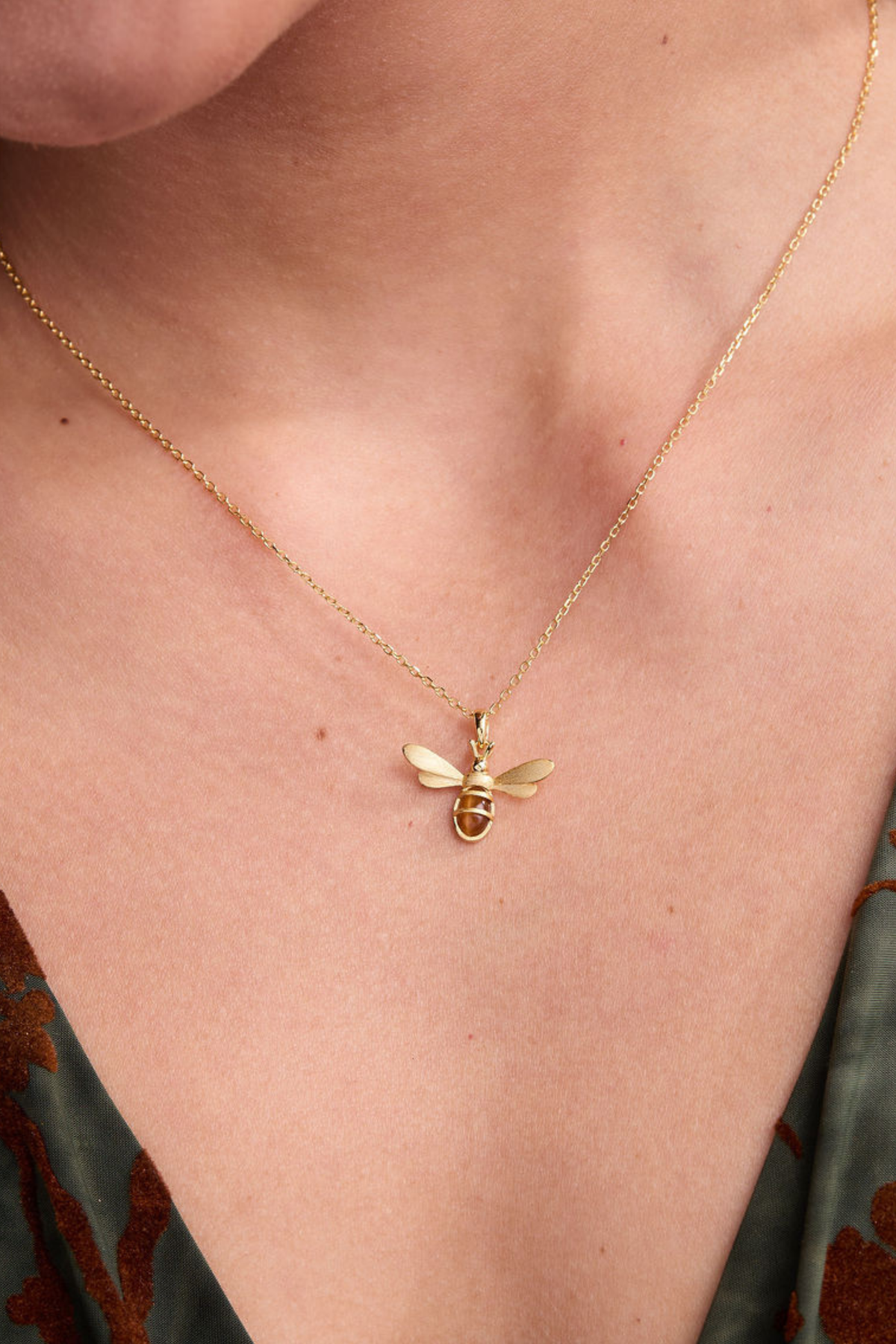 Honeybee Tiger&#39;s Eye Gold Necklace