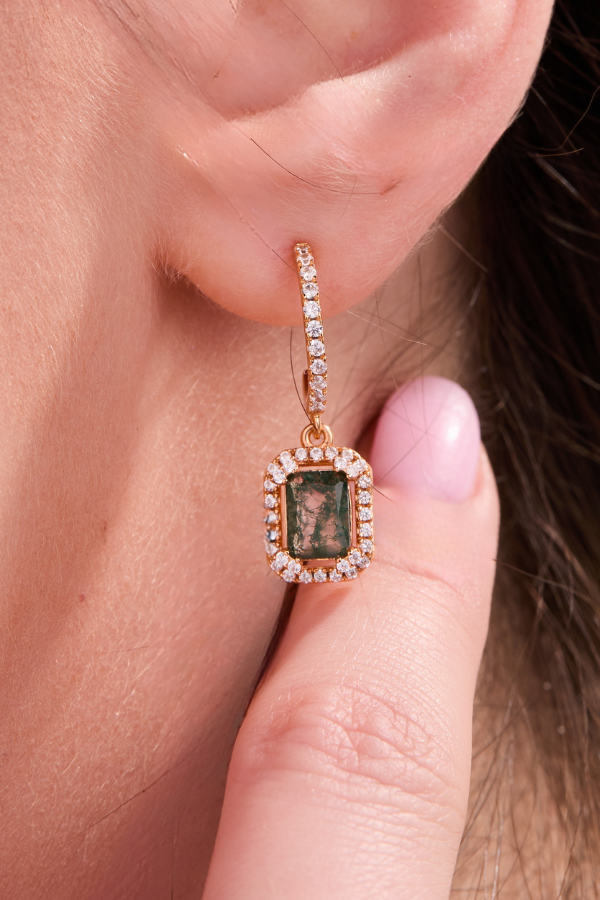 Green Moss Gold Drop Earrings