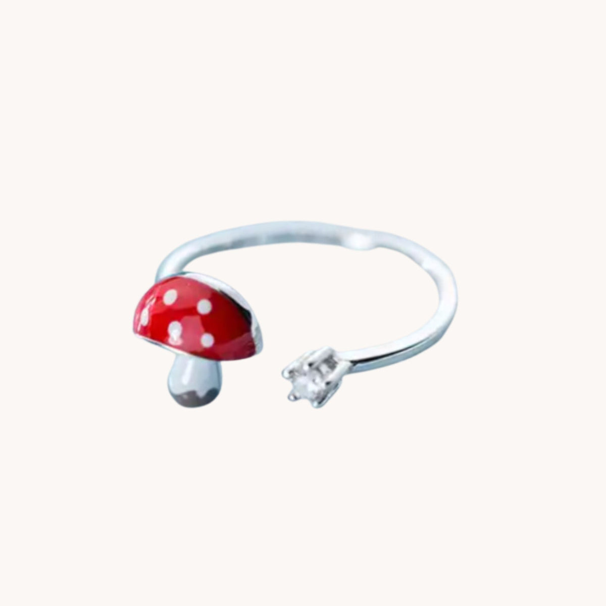 Mushroom Silver Adjustable Ring