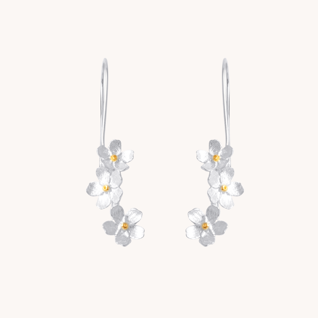 Cherry Blossom Cascade Silver Drop Earrings