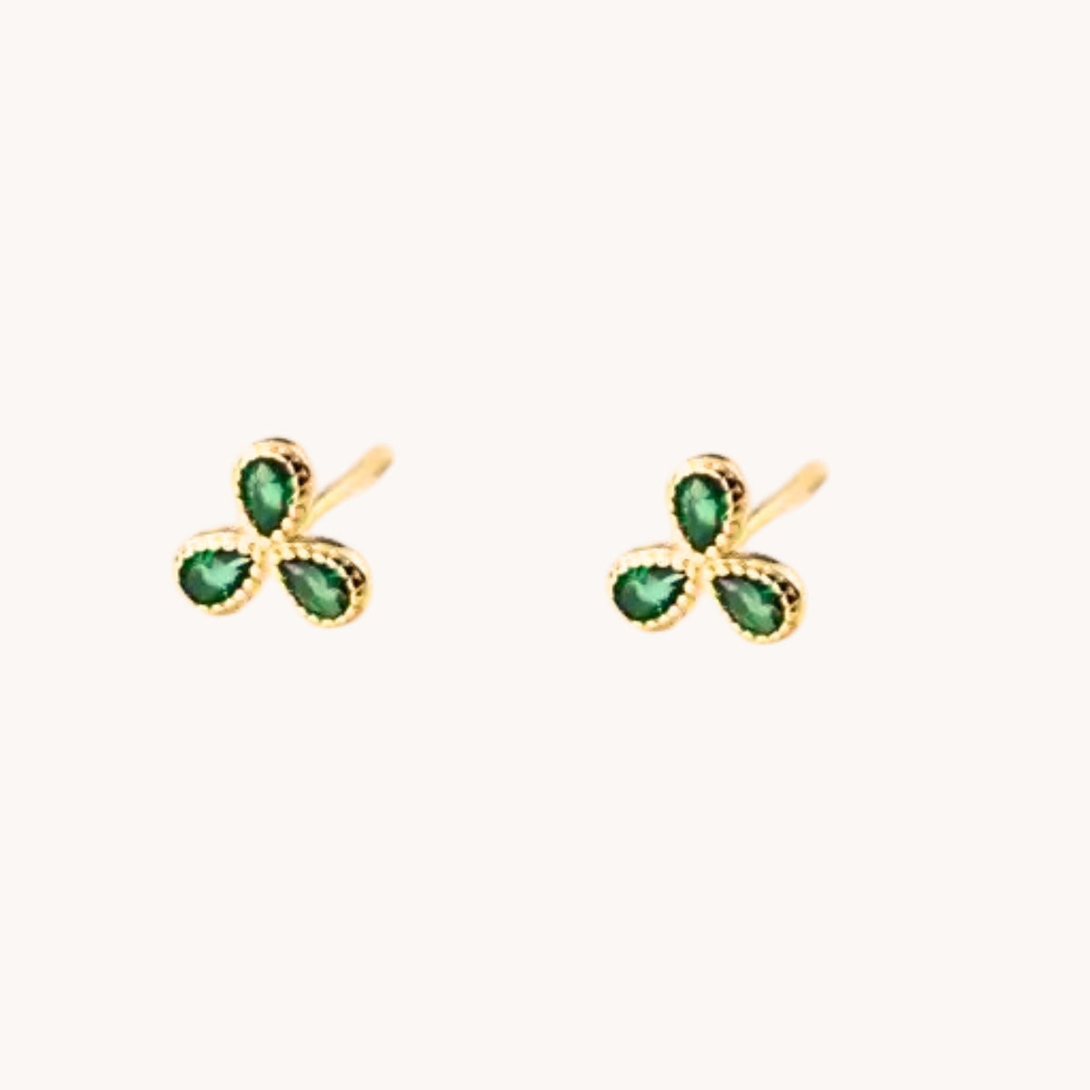 Green Crystal Gold Stud Earrings