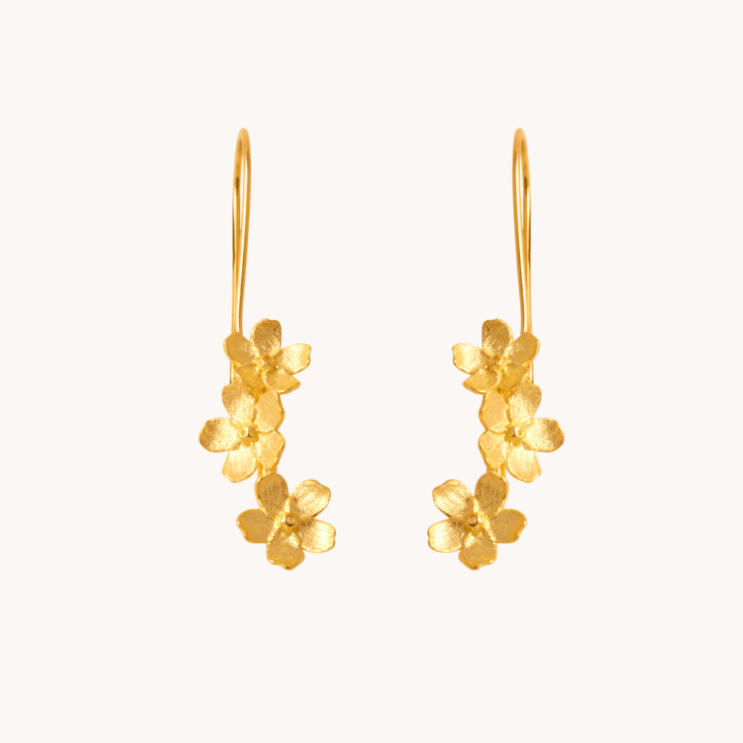 Cherry Blossom Cascade Gold Drop Earrings