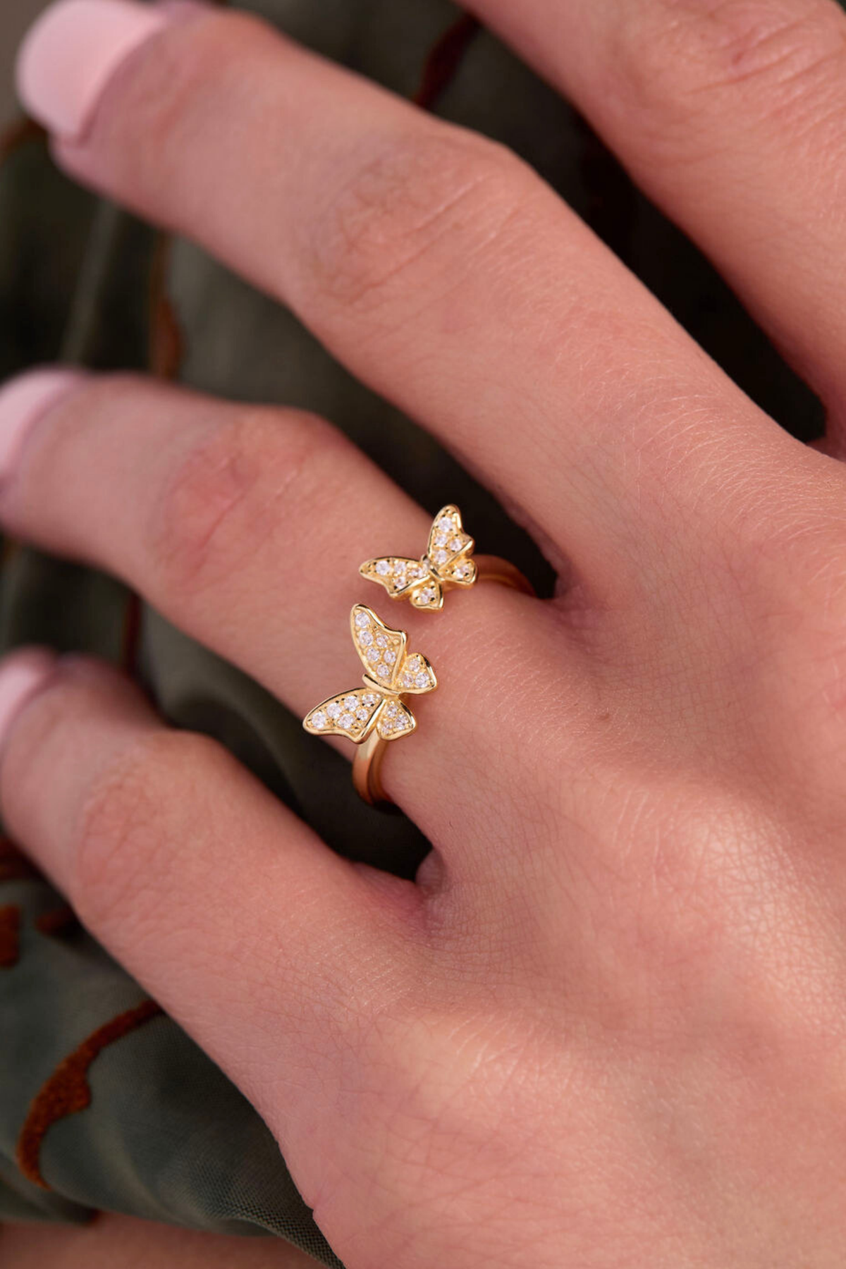 Dancing Butterfly Duo Gold Adjustable Ring